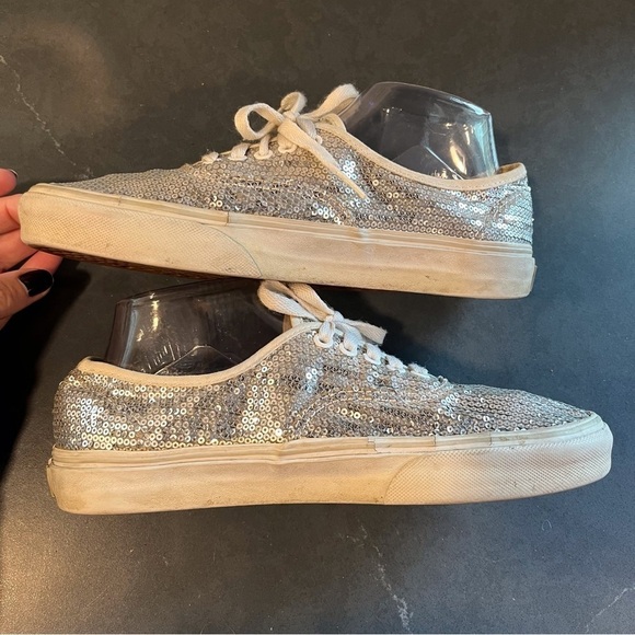 Vans sz 9 silver sequin sneakers lace-up sparkly - Picture 9 of 16